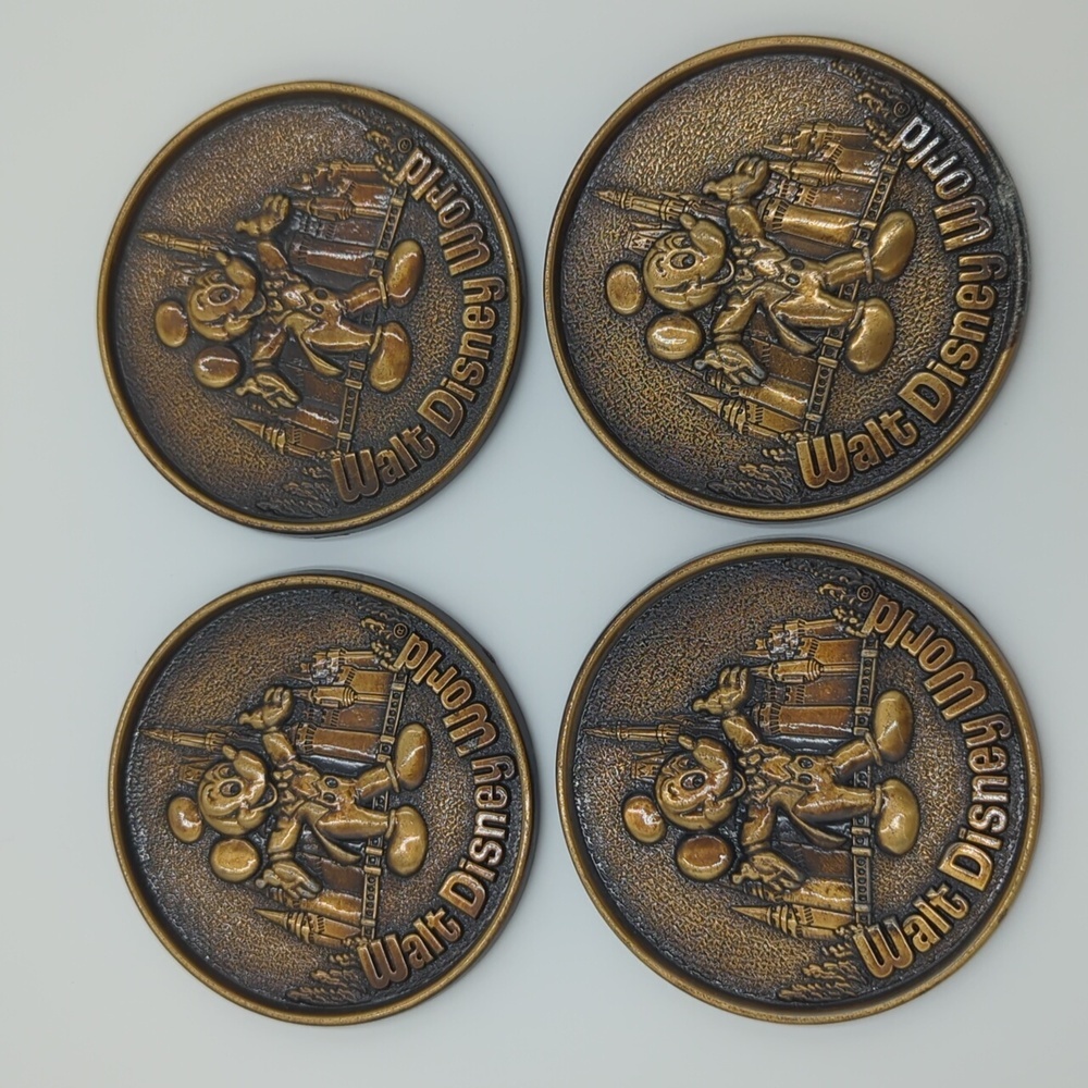 Mickey Mouse Walt Disney World Brass Metal Coasters pack of 4 Round Metal